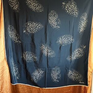 Vintage Echo Signture Black Silk Scarf with Gold Feather Motif
